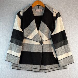 Chico's Boiled Wool Jacket Women's 1 Stripe Crossover Old Money Capsule Boxy